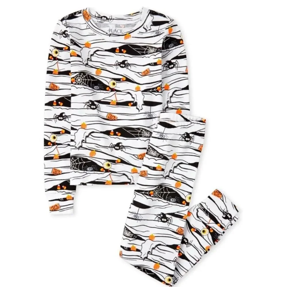 Halloween Pajamas Set Boys Long Sleeve 2-pc Glow Mummy Size 7 Preowned PJ Place